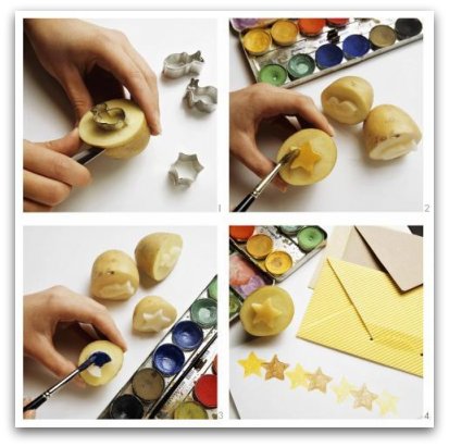 Easy Crafts for Kids 8: HOW TO MAKE POTATO STAMPS and HOW TO CREATE POTATO PRINTS in 4 easy steps. All FUN, INSPIRATIONAL and EASY craft ideas and projects for kids and for those who feel like kids!
