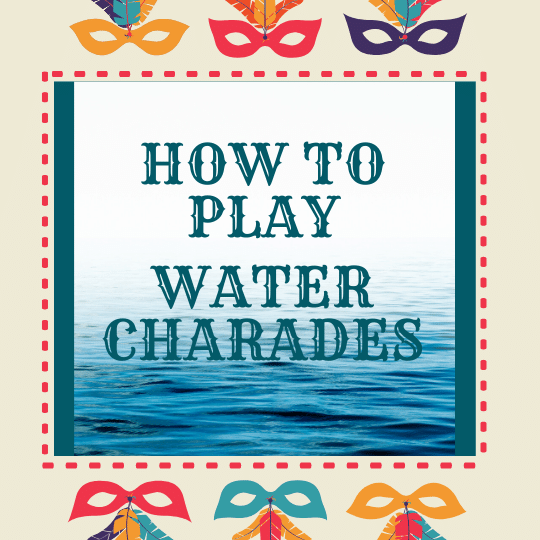 Water charades is not about water, it is a fun game played INSIDE the water or pool.  This fun, charades party game with free printable cards is for older children and adults who can swim well.
