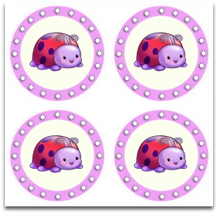 tags, free, labels, small, cake toppers, stickers, ladybug, purple, red, cute, download, printable