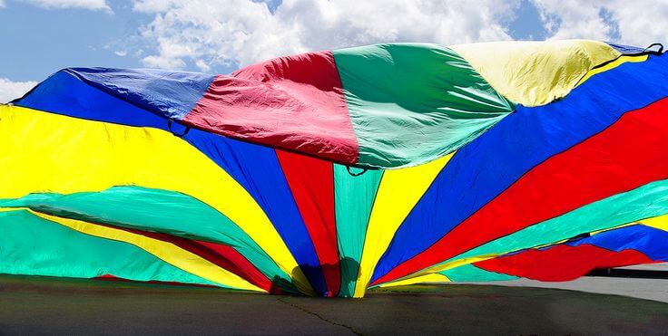 A falling play parachute. Play fun parachute games at your next event