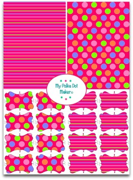 Polka dots to print from My Polka Dot Maker. Any color, any time. Printable paper, tags, labels and free party decorations from the comfort of your favorite arm chair, dot dot dot.