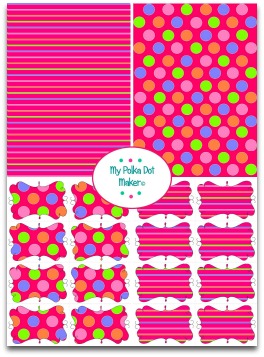 Polka dots to print from My Polka Dot Maker. Any color, any time. Printable paper, tags, labels and free party decorations from the comfort of your favorite arm chair, dot dot dot.