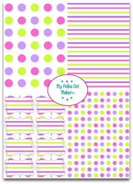 polka dots, stripes, pink, purple, green