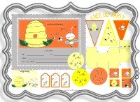 free, party, decoration, birthday, party, pack, kit, birthday, kids, fun, bee, hive, printable, yellow, orange, silver, black, box, hat, pennant, honey, rainbow, game, invitation, labels, flags, cute