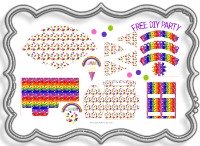 free, party, decoration, ideas, birthday, party, pack, kit, birthday, kids, fun, jelly bean, printable, pink, purple, red, green, yellow, orange, silver, bag, hat, pennant, easter, rainbow