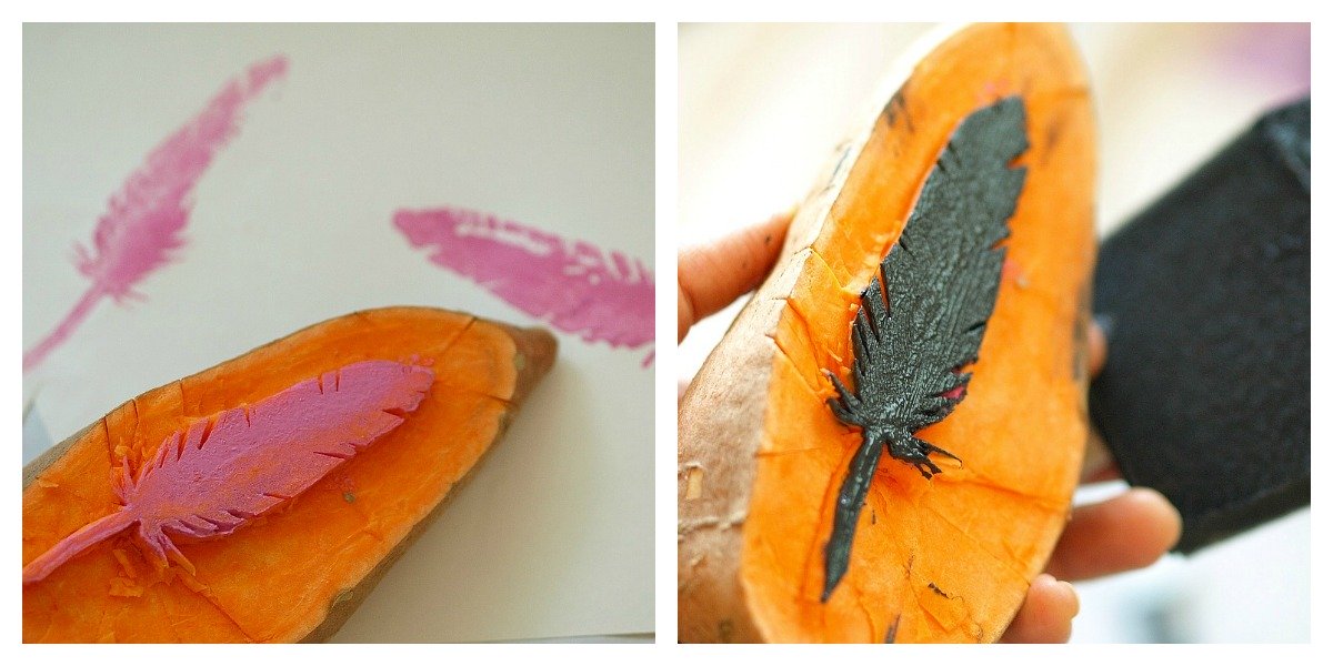 print a feather with potato