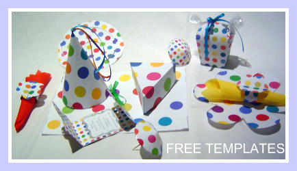 bright polka dots, free templates, party decorations, cool colors 