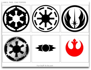 star wars, star wars emblems, free tags, free labels, cake toppers, party decorations, party decorating ideas, star wars party