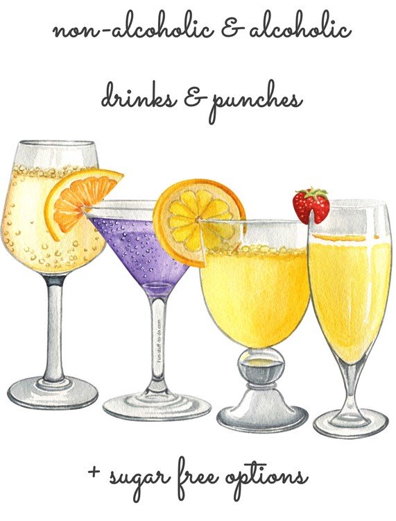 Fun party drink ideas for kids, teens and adult parties. Party Punch, Caribbean Cocktails and Mocktails, Fun non-alcoholic, alcoholic and sugar-free mixed drinks.